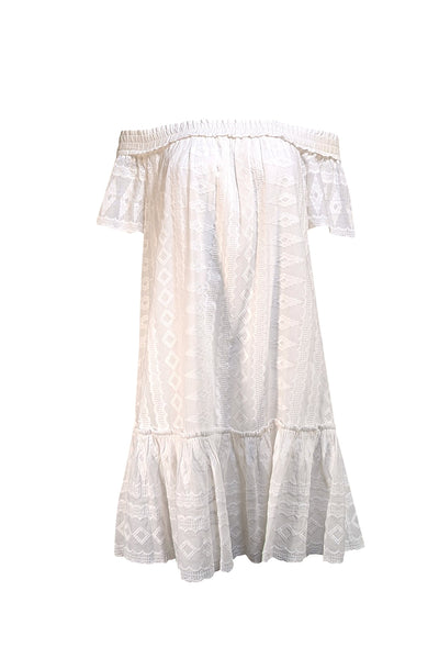 Rebecca Taylor - White Eyelet Off the Shoulder Mini Dress Sz 2 - Current Boutique