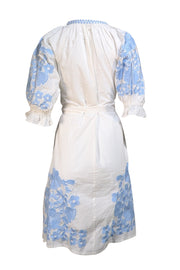 Julia Amory - White W/ Blue Embroidery "Coatue" Caftan Dress Sz S - Current Boutique