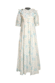 India Amory - White W/ Blue Floral Button Down Maxi Dress Sz S - Current Boutique