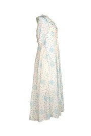 India Amory - White W/ Blue Floral Button Down Maxi Dress Sz S - Current Boutique