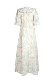 India Amory - White W/ Blue Floral Button Down Maxi Dress Sz S - Current Boutique