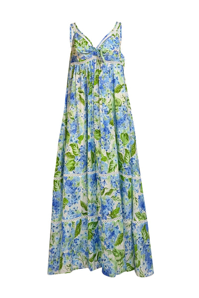 Molly Moorkamp - Blue & Green Floral Quincy Sleeveless Maxi Dress Sz 2 - Current Boutique