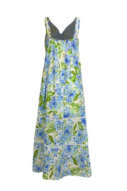 Molly Moorkamp - Blue & Green Floral Quincy Sleeveless Maxi Dress Sz 2 - Current Boutique
