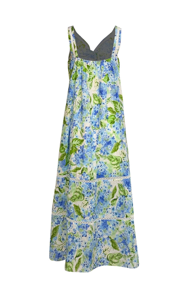 Molly Moorkamp - Blue & Green Floral Quincy Sleeveless Maxi Dress Sz 2 - Current Boutique