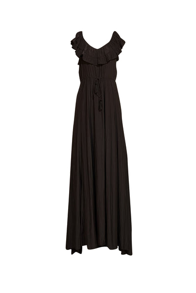 Calypso - Black Ruffle Neckline Maxi Dress Sz XS - Current Boutique
