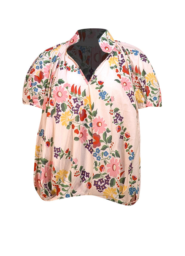 Tish Cox - Cream Multi Floral Cotton Shirt Sz S - Current Boutique