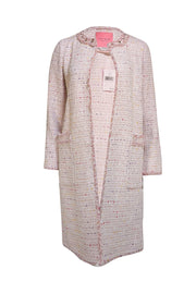 Kate Spade - Pink & White Tweed Collarless Long Jacket Sz 4 - Current Boutique