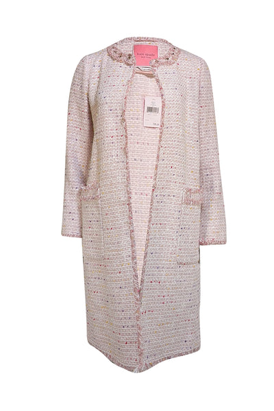 Kate Spade - Pink & White Tweed Collarless Long Jacket Sz 4 - Current Boutique