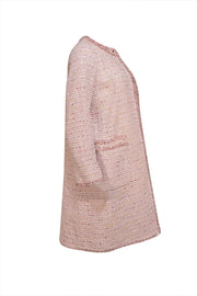 Kate Spade - Pink & White Tweed Collarless Long Jacket Sz 4 - Current Boutique