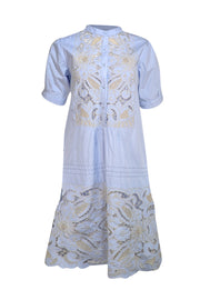 Rose and Rose - Pale Blue & White Eyelet Cotton "Bond" Mini Dress Sz S - Current Boutique