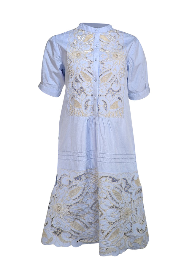 Rose and Rose - Pale Blue & White Eyelet Cotton "Bond" Mini Dress Sz S - Current Boutique