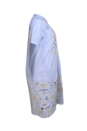 Rose and Rose - Pale Blue & White Eyelet Cotton "Bond" Mini Dress Sz S - Current Boutique