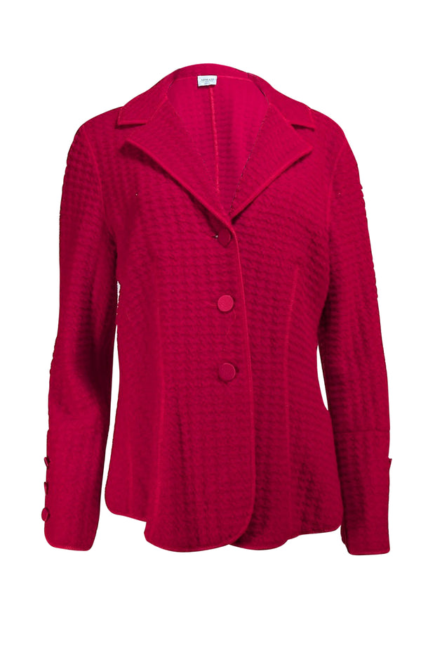 Armani Collezioni - Red Textured Three Button Blazer Sz L - Current Boutique