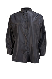 Carolina Herrera - Black Silk Button Down Shirt Sz L - Current Boutique