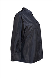 Carolina Herrera - Black Silk Button Down Shirt Sz L - Current Boutique