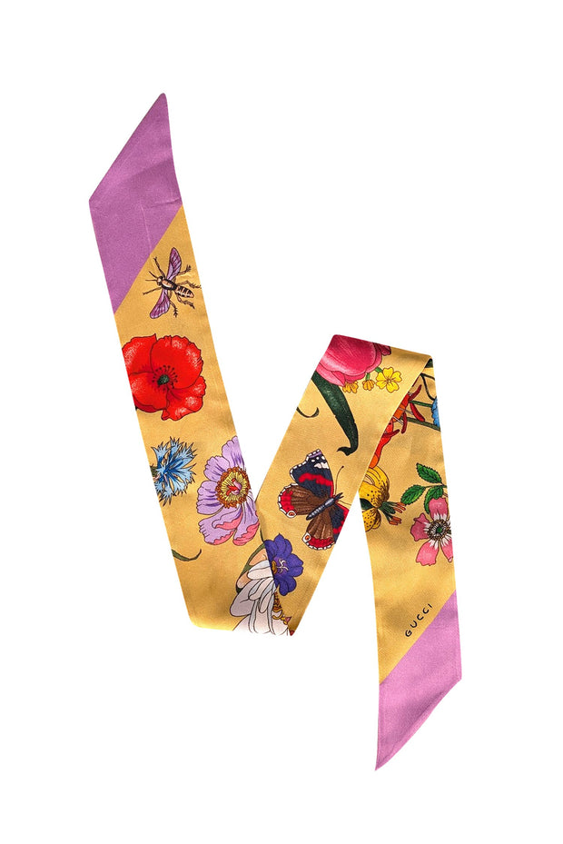 Gucci - Yellow, Purple, & Multicolor Floral Twilly Scarf - Current Boutique