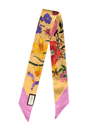Gucci - Yellow, Purple, & Multicolor Floral Twilly Scarf - Current Boutique