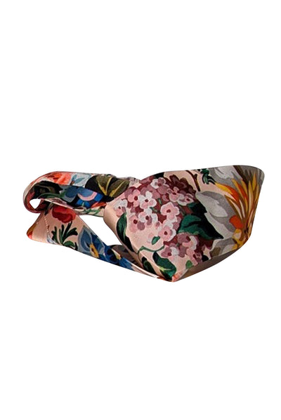 Gucci - Pastel Punk & Multicolor Floral Knot Front Silk Headband - Current Boutique