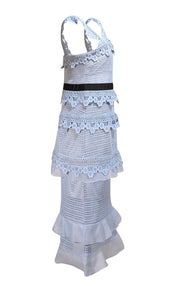Self-Portrait - Light Blue Lace Tiered Midi Dress Sz 10 Self-Portrait - Light Blue Lace Tiered Midi Dress Sz 10