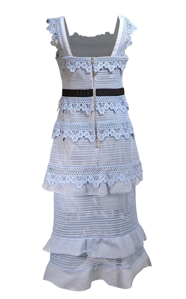 Self-Portrait - Light Blue Lace Tiered Midi Dress Sz 10 Self-Portrait - Light Blue Lace Tiered Midi Dress Sz 10
