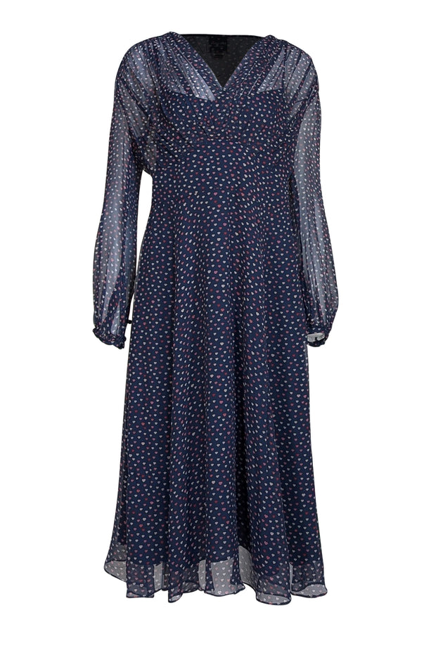 Kate Spade - Navy w/ Multicolor Lip Print Midi Dress Sz 14 - Current Boutique