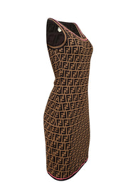 Fendi - Brown & Black Monogram Print w/ Pink Trim Tank Dress Sz 4 Fendi - Brown & Black Monogram Print w/ Pink Trim Tank Dress Sz 4