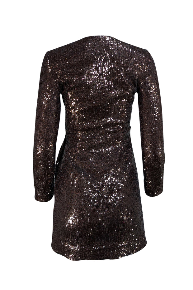 jonathan simkhai long sleeve dress Monty Hammered Sequin Blazer - Brown luxurious black patchwork dress Contemporary Sp Very simple but elegant Size:W46/32