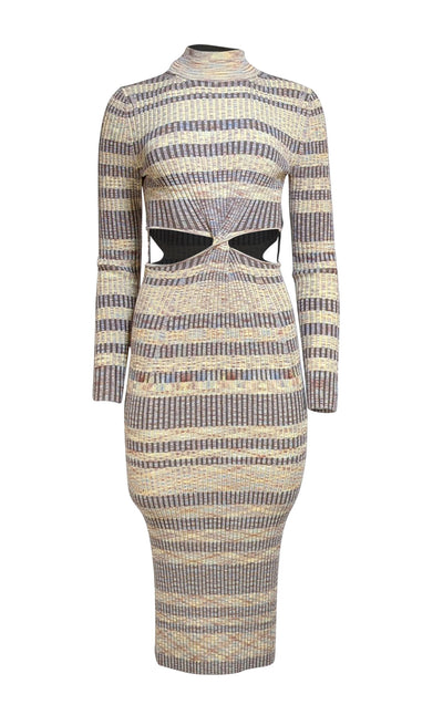 Jonathan Simkhai - Yellow & Olive Stripe Ribbed Knit Sweater Dress Sz XS - Current Boutique