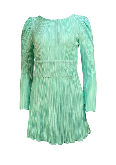 LoveShackFancy - Mint Green Plisse Pleated Satin Dress Sz 0 - Current Boutique