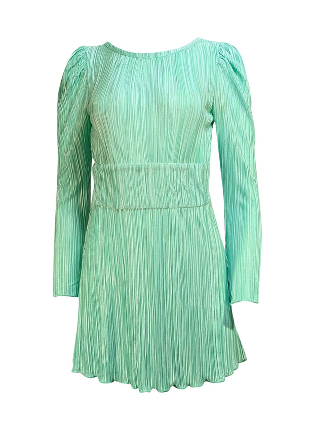 LoveShackFancy - Mint Green Plisse Pleated Satin Dress Sz 0 - Current Boutique