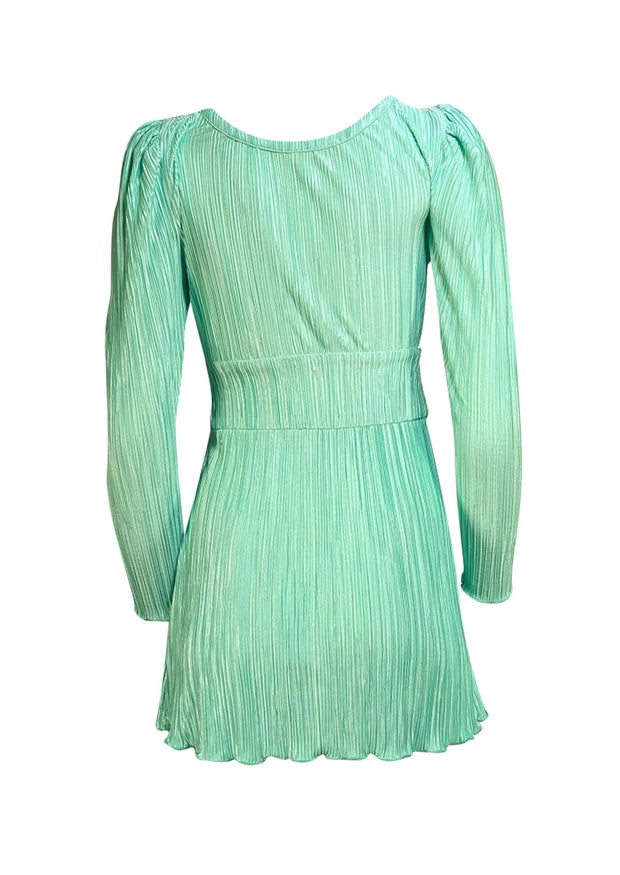 LoveShackFancy - Mint Green Plisse Pleated Satin Dress Sz 0 - Current Boutique