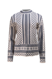 Tory Burch - Ivory & Grey Print Sweater Sz XS - Current Boutique