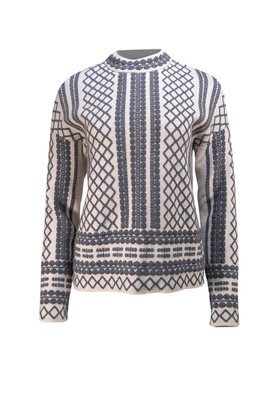 Tory Burch - Ivory & Grey Print Sweater Sz XS - Current Boutique