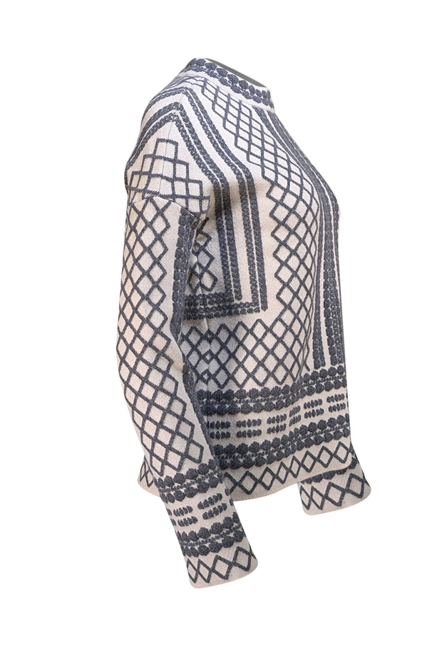 Tory Burch - Ivory & Grey Print Sweater Sz XS - Current Boutique