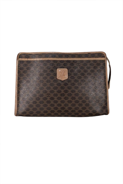 Celine - Brown & Beige Logo Print Leather Clutch CLUTCH ON CHAIN IN TRIOMPHE CANVAS AND LAMBSKIN - TAN | CELINE main image 4