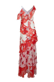 Alice & Olivia - Red & White Floral Silk Formal Dress Sz 0 - Current Boutique