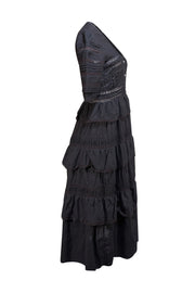 LoveShackFancy - Black Cotton Tiered Dress w/ Embroidered Lace Sz S - Current Boutique