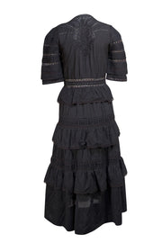 LoveShackFancy - Black Cotton Tiered Dress w/ Embroidered Lace Sz S - Current Boutique