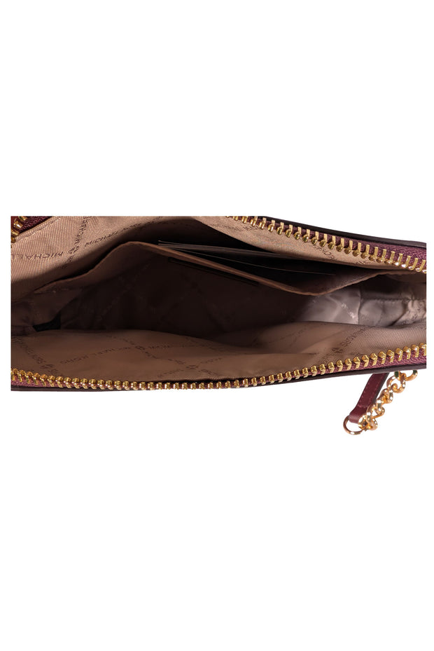 Michael Kors - Maroon Saffiano Leather Jet Set Travel Crossbody Bag