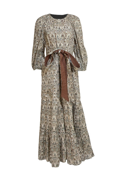 Tuckernuck - Beige, Brown, & Teal Paisley Print Maxi Dress Sz L - Current Boutique