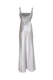Carmen Marc Valvo - Silver Satin Beaded Sleeveless Dress Sz 12 - Current Boutique
