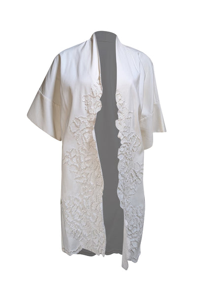 Josie Natori - White Embroidered Short Sleeve Jacket Sz XS - Current Boutique
