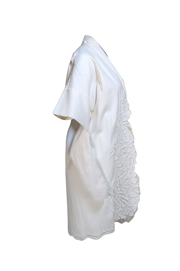 Josie Natori - White Embroidered Short Sleeve Jacket Sz XS - Current Boutique