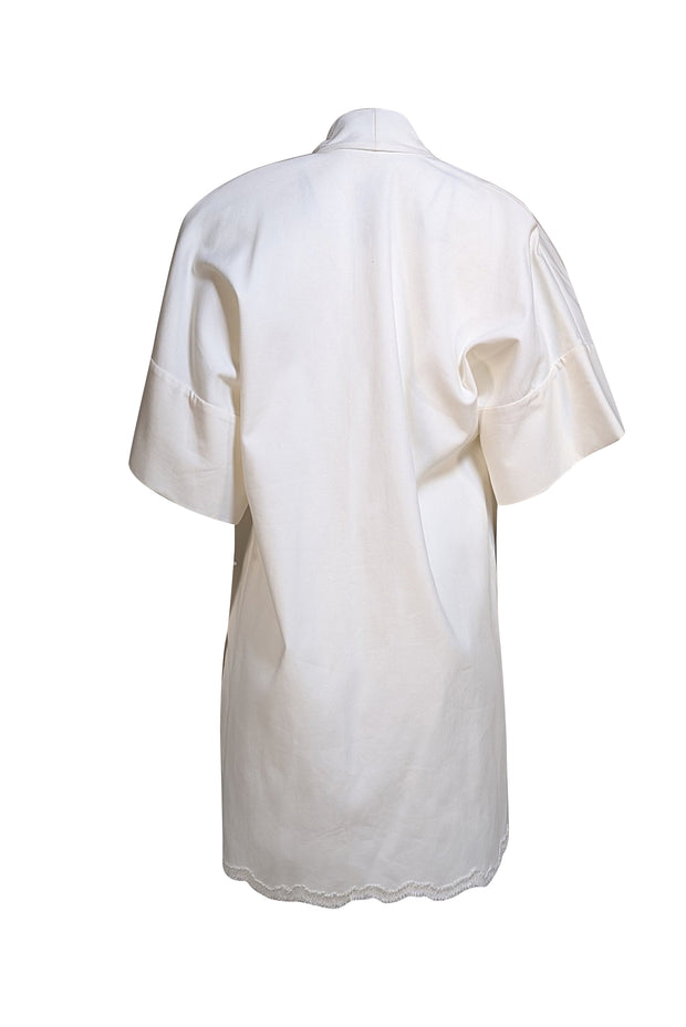 Josie Natori - White Embroidered Short Sleeve Jacket Sz XS - Current Boutique