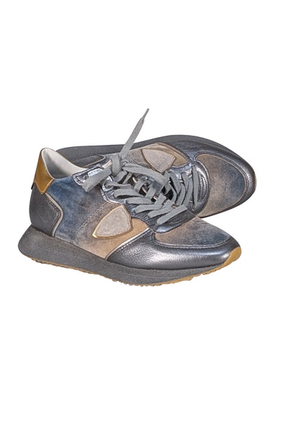Philippe Model - Grey & Gold Metallic & Velvet Sneakers Sz 8 - Current Boutique