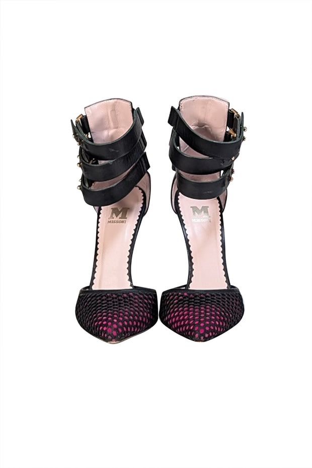 Missoni - Black & Pink Mesh Pointed Toe Strappy Pumps Sz 6 - Current Boutique