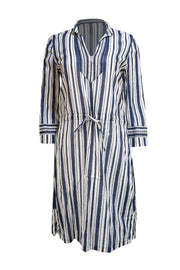 Tory Burch - Navy & White Striped Cotton Drawstring Waist Dress Sz 10 - Current Boutique