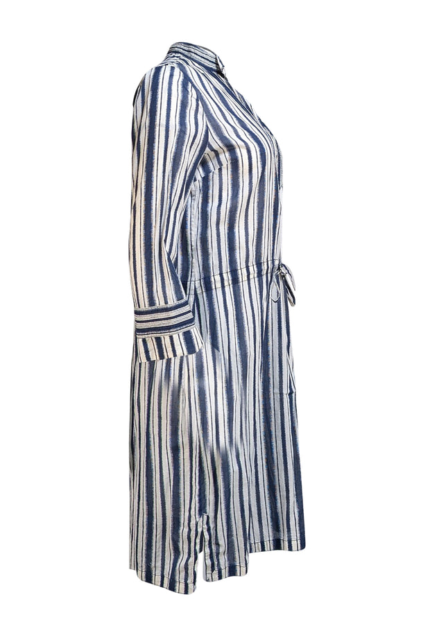 Tory Burch - Navy & White Striped Cotton Drawstring Waist Dress Sz 10 - Current Boutique