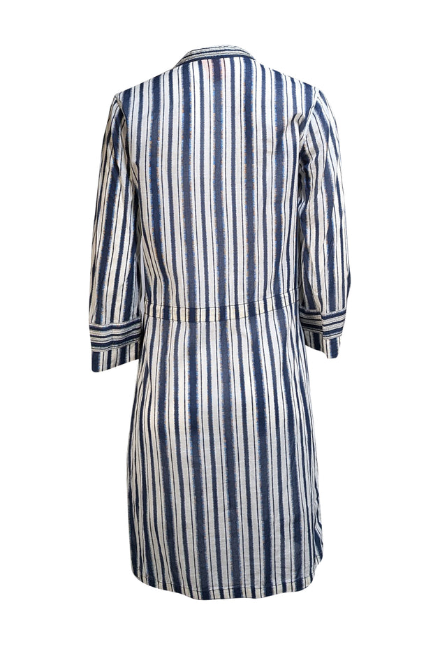 Tory Burch - Navy & White Striped Cotton Drawstring Waist Dress Sz 10 - Current Boutique
