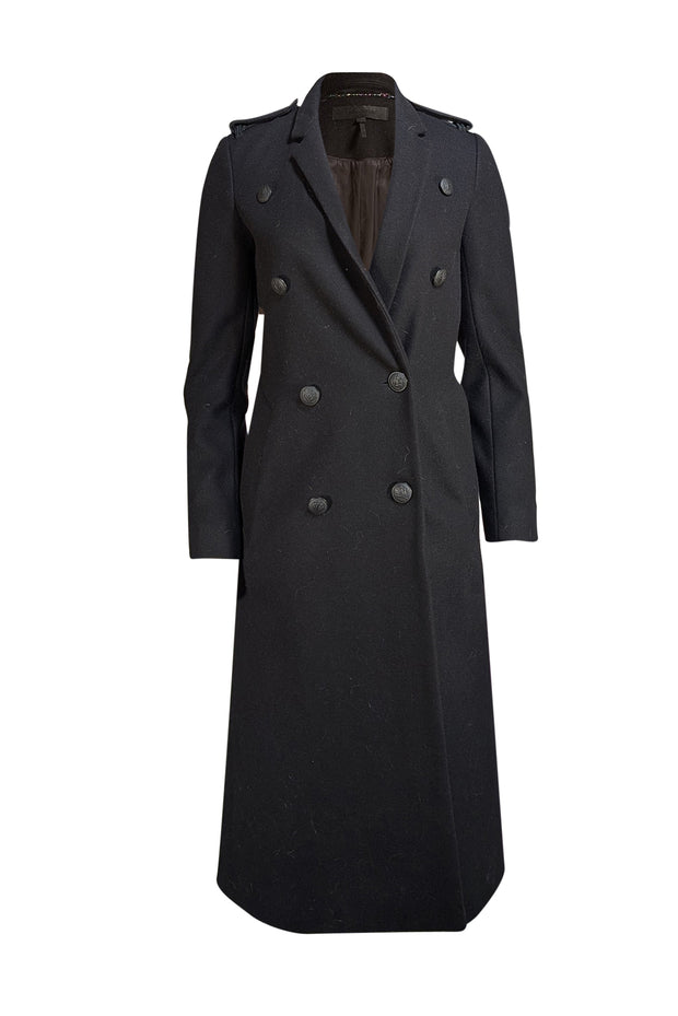 Rag & Bone - Black Wool Blend Double Breasted Midi Coat Sz XS - Current Boutique